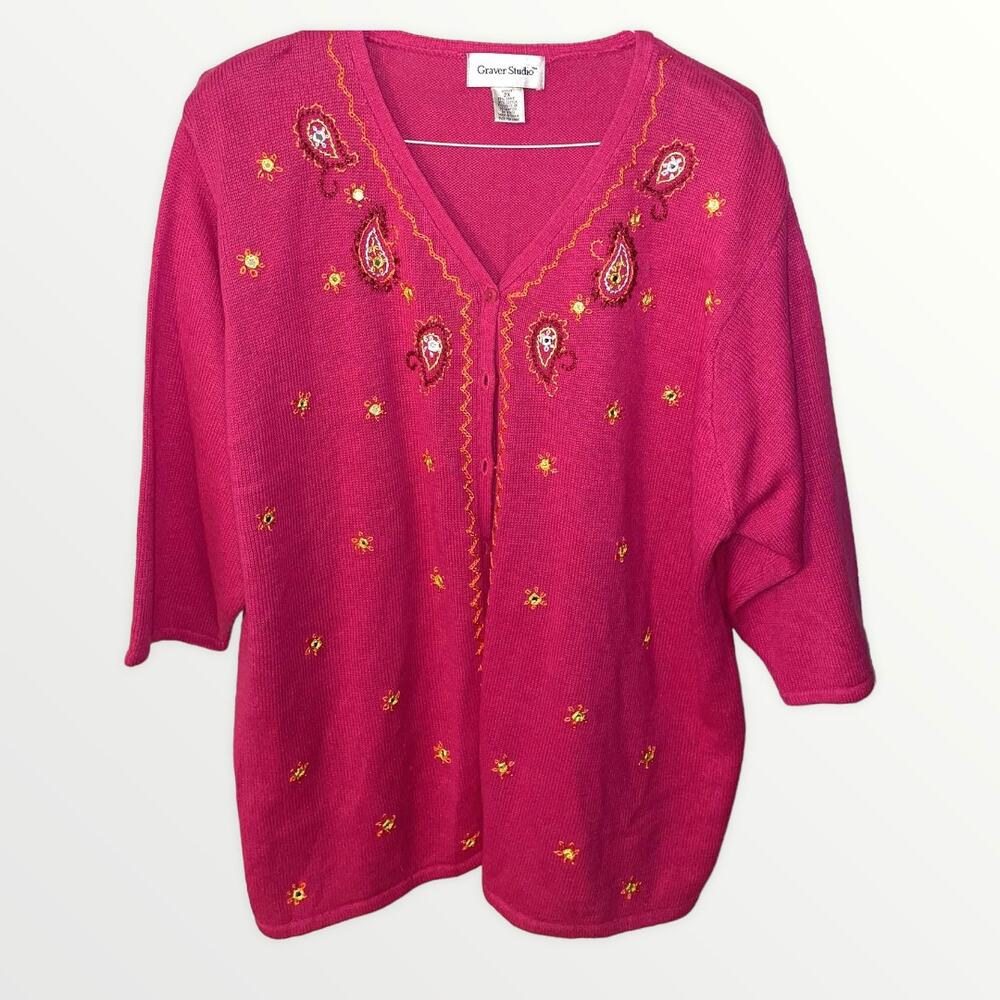 Graver Studio Embellished Cardigan Button Sweater Sz 2x EUC